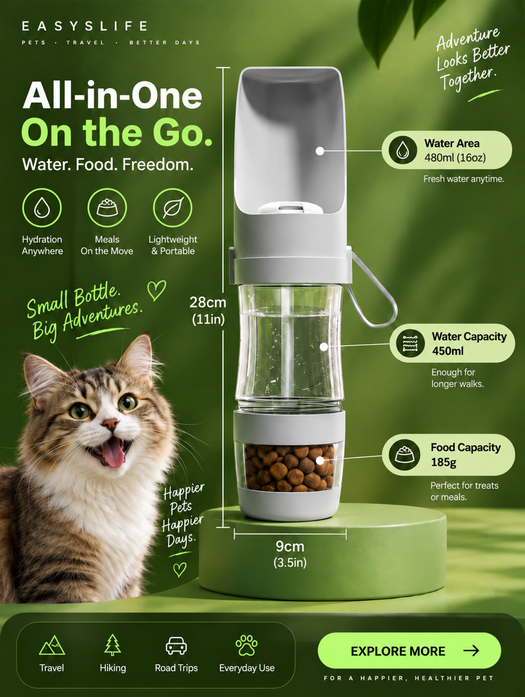 Portable Pet Water Bottle and Storage Food