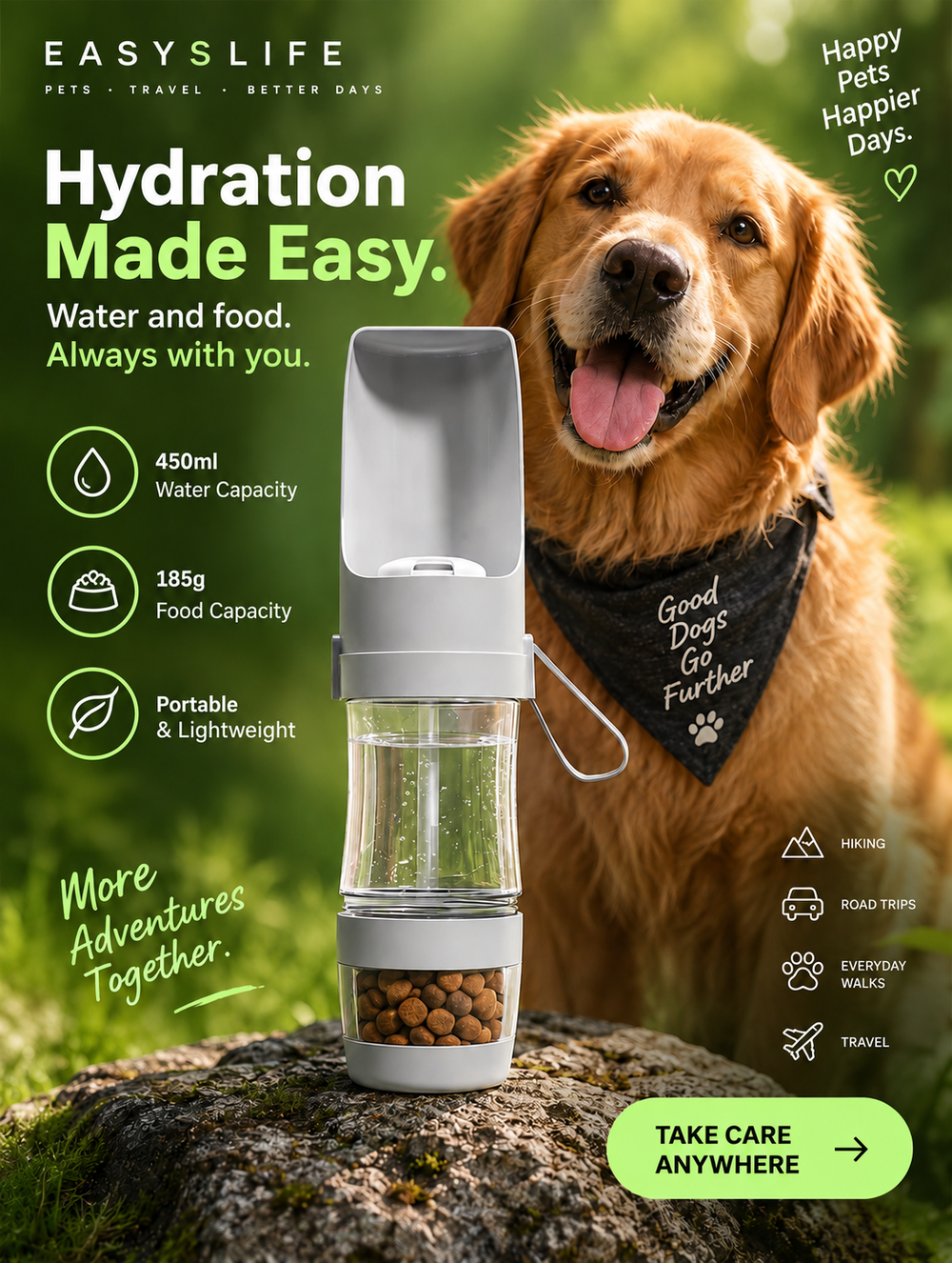Portable Pet Water Bottle and Storage Food
